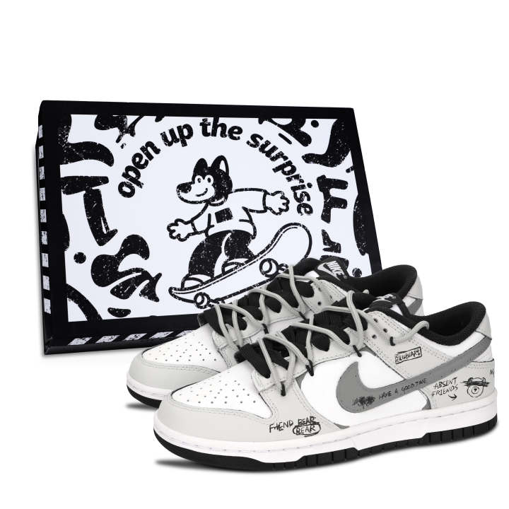 Nike Nike Dunk Black White, Searching For Bear Abrasion Resistant Abrasion Resistant Low top Skateboard Shoes Unisex Gray