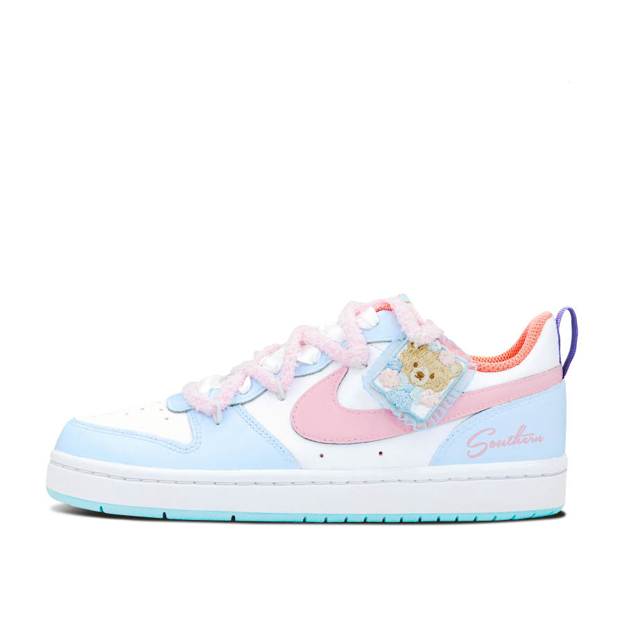 Nike Nike Court Borough Whale Heart, Little Bear Candy Wrapper Non slip Lightweight Low top Skateboard Shoes GS Blue Pink