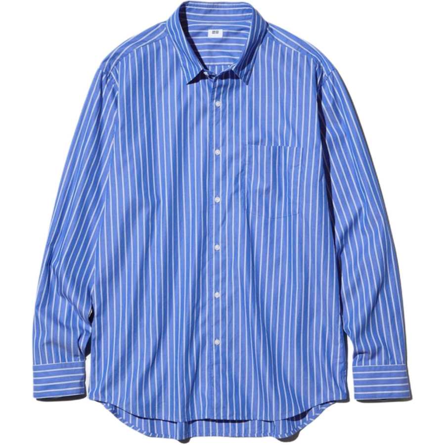 UNIQLO Shirts Unisex Blue Lapel Moderate
