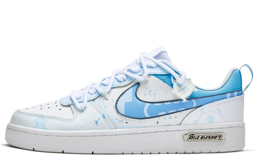 Nike Nike Court Borough Low Free Panda, Blue Red Eye Slip Resistant Low top Skateboard Shoes GS Blue White