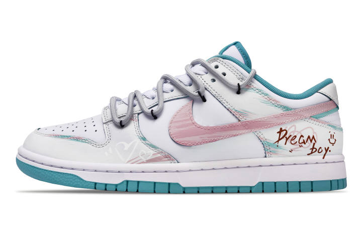 Nike Nike Dunk Abrasion Resistant Abrasion Resistant Low top Skateboard Shoes Unisex White Blue Pink