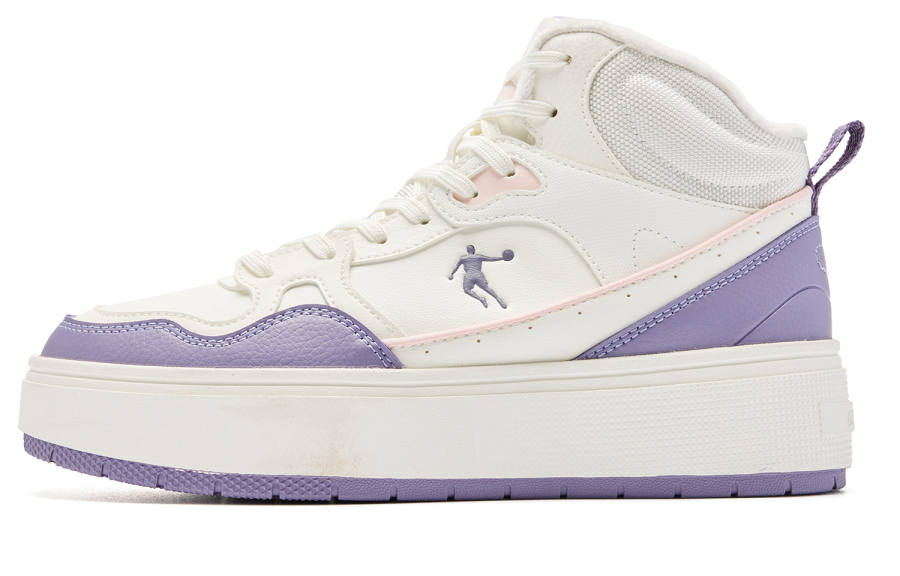 QIAODAN Warm Navigation Thermal Slip Resistant And Abrasion Resistant Mid top Skateboard Shoes Women's White Purple