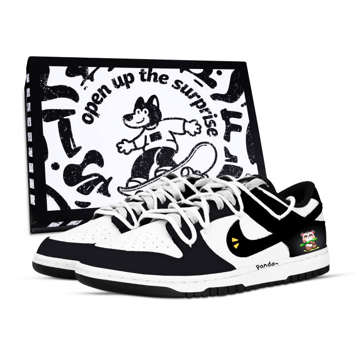 Nike Nike Dunk Bamboo Treasure Food Fun Box Abrasion Resistant Low top Skateboard Shoes Unisex Black White