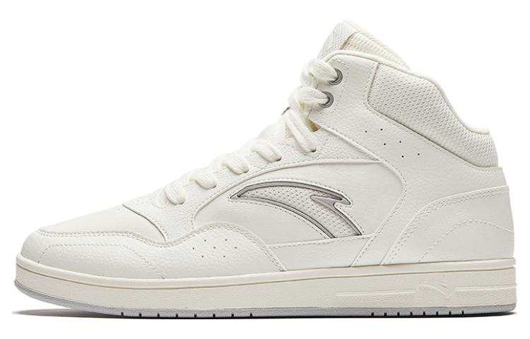 Anta Textile, Synthetic Leather Comfortable Cushioning, Wear Resistant High top Skateboard Shoes Men's Ivory White