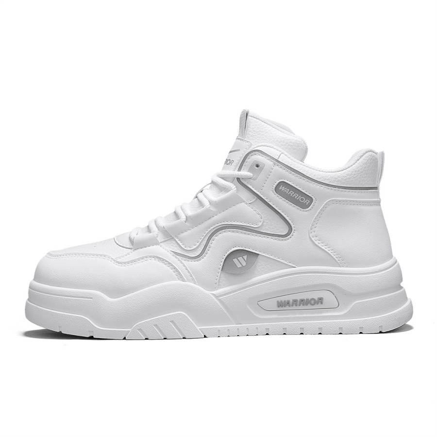 WARRIOR Skateboard Shoes Men's High Top White Silver/Black/Beige Black