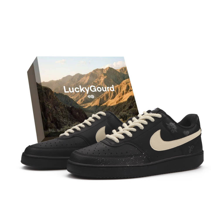 Nike Nike Court Vision 1 Ancient Pattern Brooch Abrasion Resistant Low top Skateboard Shoes Unisex Beige White Black