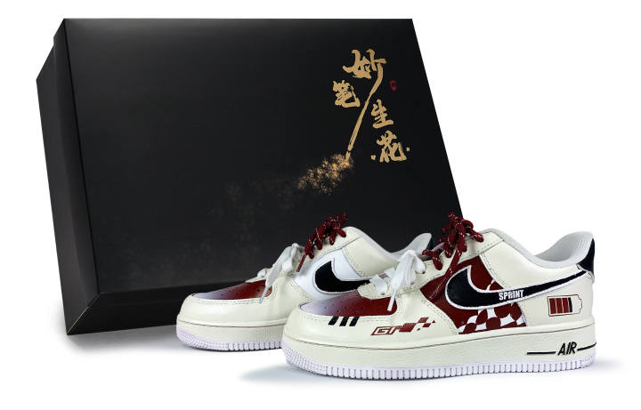 Nike Nike Air Force 1 Skateboard Shoes Unisex Low Top Beige Red
