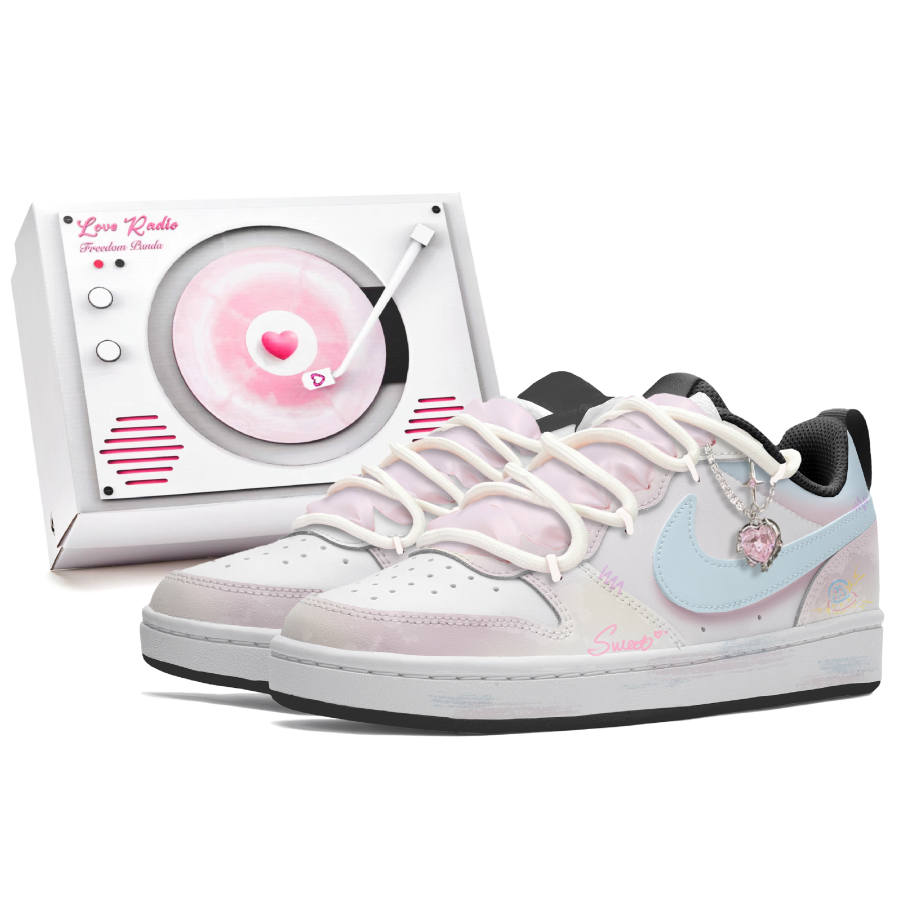 Nike Nike Court Borough 2 Bunny Cake Slip Resistant Abrasion Resistant Low top Skateboard Shoes GS Blue Pink