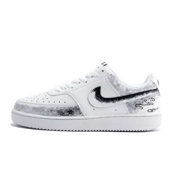 Nike Nike Court Vision 1 Ink Shadow Graffiti Leather Abrasion Resistant Low top Skateboard Shoes Unisex Black White Gray