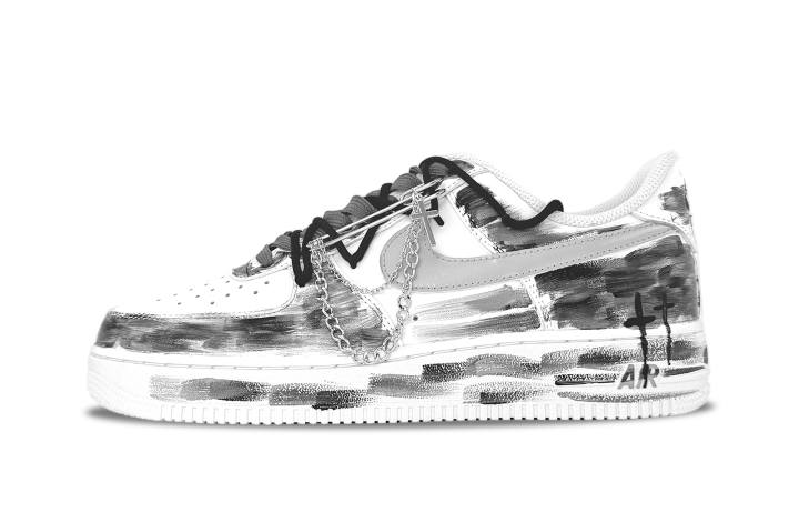 Nike Nike Air Force 1 Black And White Thorns Abrasion Resistant Low top Skateboard Shoes Unisex