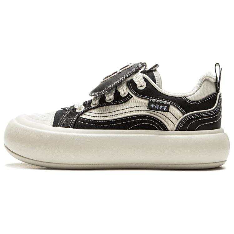 Li-Ning Li Ning Cream Puff Platform Wear resistant And Lightweight Low top Skateboard Shoes Women's Black Ivory
