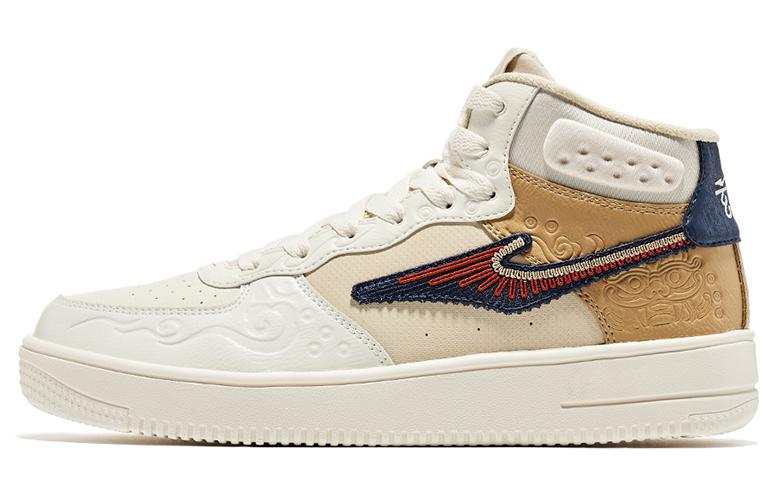 Erke Leather Fashion Slip Resistant Cushioning Abrasion Resistant Mid top Skateboard Shoes Men's White Khaki