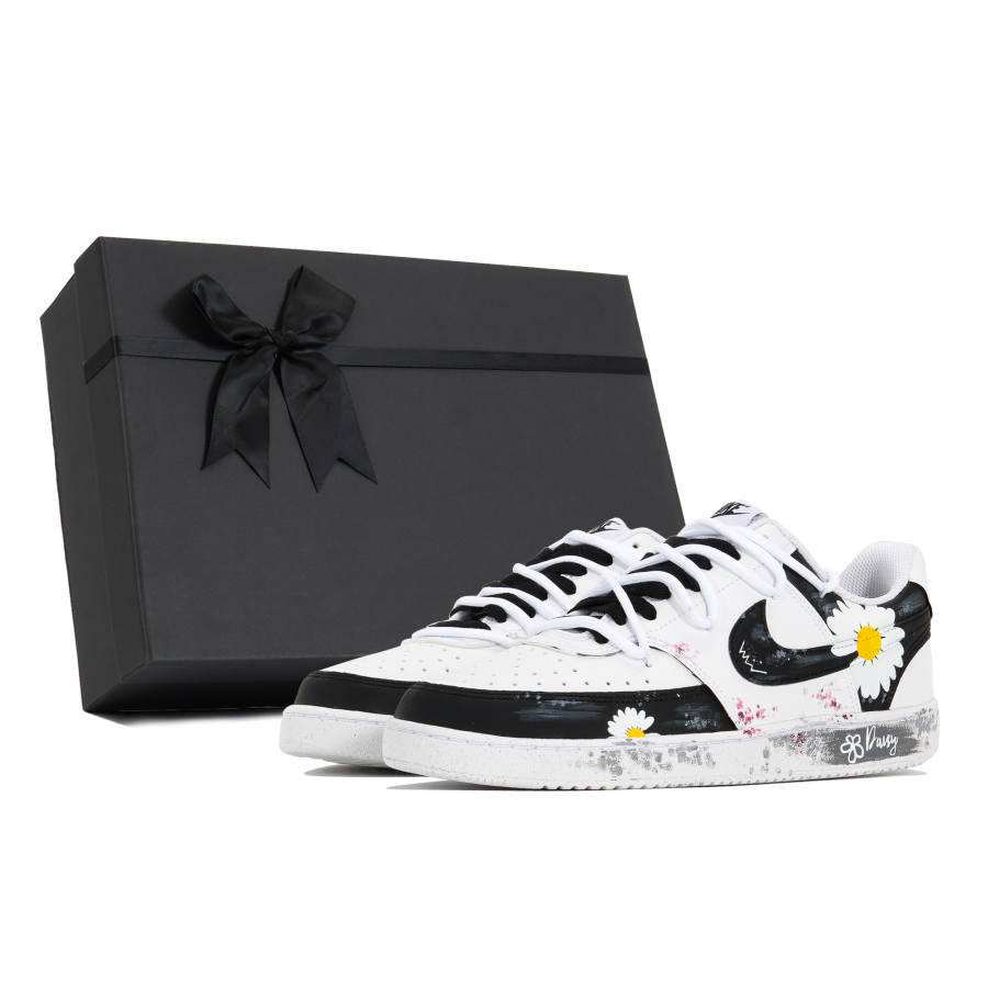Nike Nike Court Vision Lemon Joy Slip Resistant Cushioning Abrasion Resistant Low top Skateboard Shoes Unisex Black White