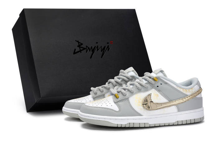 Nike Nike Dunk Slip Resistant Abrasion Resistant Low top Skateboard Shoes Unisex White Gray Gold