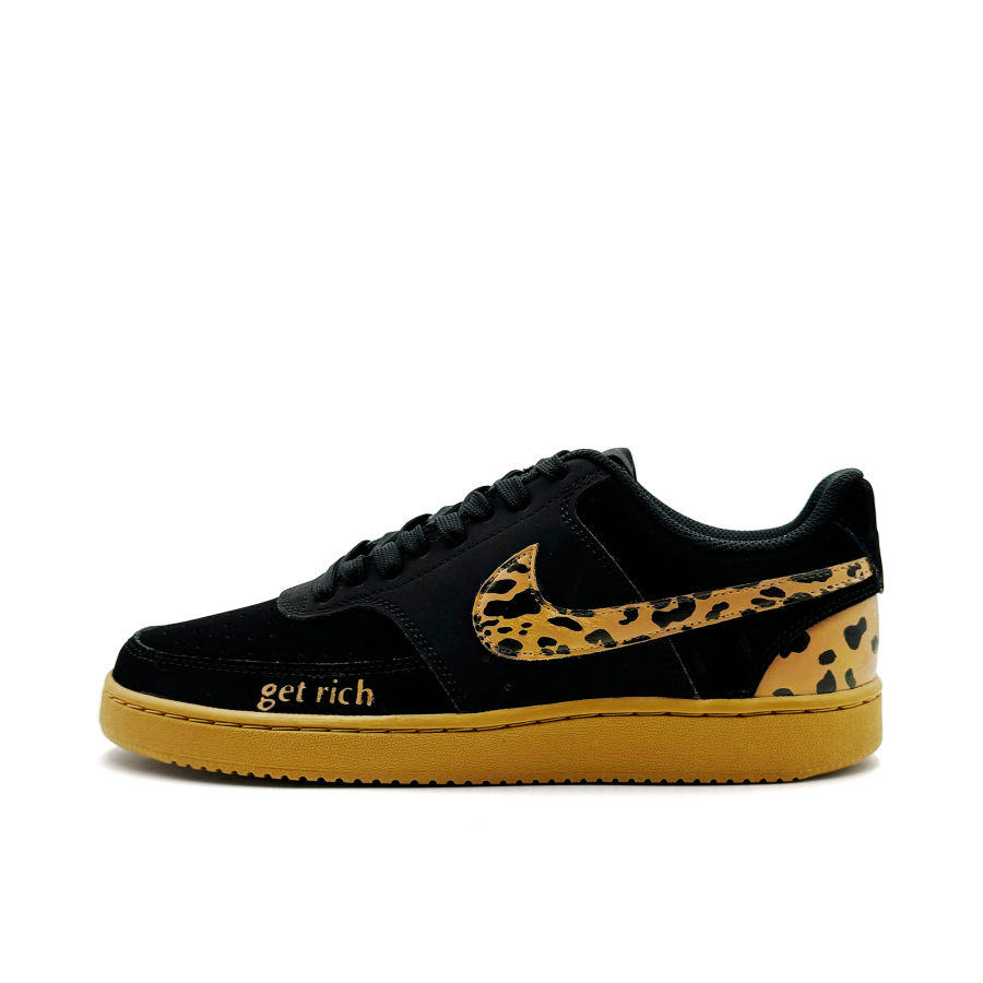Nike Nike Court Vision 1 Leopard Print Cushioning, Wear Resistant Mid top Skateboard Shoes Men's Black Brown