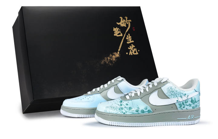 Nike Nike Air Force 1 Venusaur, The Delicate Chrysanthemum Abrasion Resistant Low top Skateboard Shoes Unisex Gray Blue