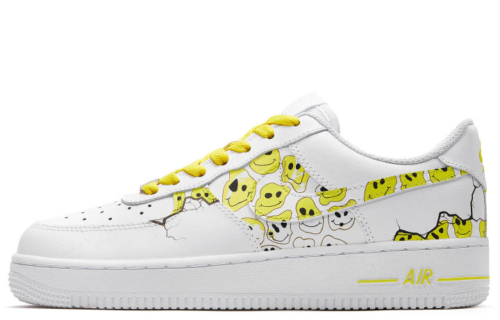 Nike Nike Air Force 1 Low ADCDAVINCI Custom, Smiley Face Low top Skateboard Shoes Women's Yellow White