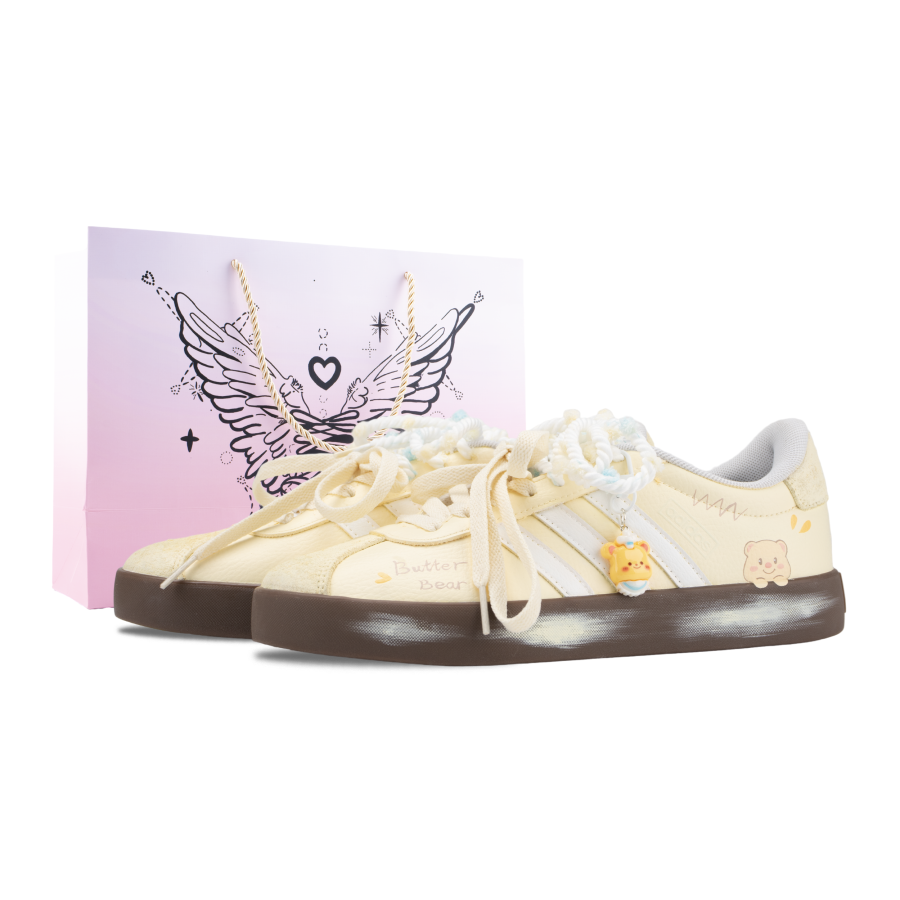 Adidas Adidas VL COURT 2.0 Bear Gummies Slip Resistant Abrasion Resistant Low top Skateboard Shoes Women's Cream Yellow