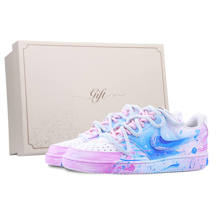 Nike Nike Court Vision 1 Lightweight And Breathable Low top Skateboard Shoes Unisex Blue Pink