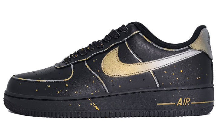Nike Nike Air Force 1 Abrasion Resistant Low top Skateboard Shoes Unisex Black Gold