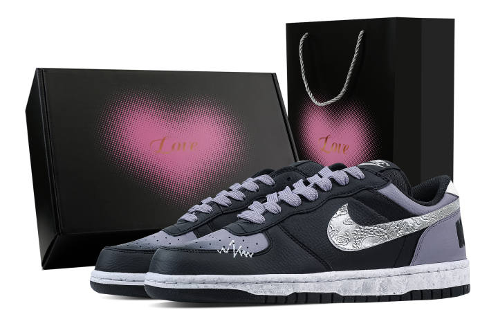 Nike Nike Big Ink Silver Dragon Pattern, Heart Box Abrasion Resistant Breathable Low top Skateboard Shoes Men's Black Purple
