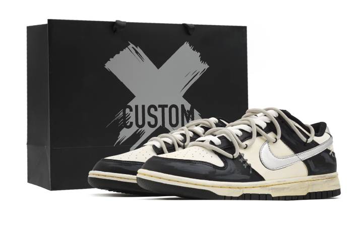 Nike Nike Dunk Silver Fox, Vintage Distressed Style, Box Abrasion Resistant Low top Skateboard Shoes Unisex Black Gray