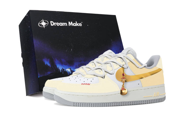 Nike Nike Air Force 1 Slip Resistant Cushioning Abrasion Resistant Low top Skateboard Shoes Women's Champagne