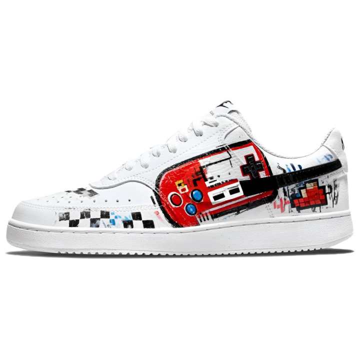 Nike Nike Court Vision 1 Pixel Storm Abrasion Resistant Low top Skateboard Shoes Men's White Red
