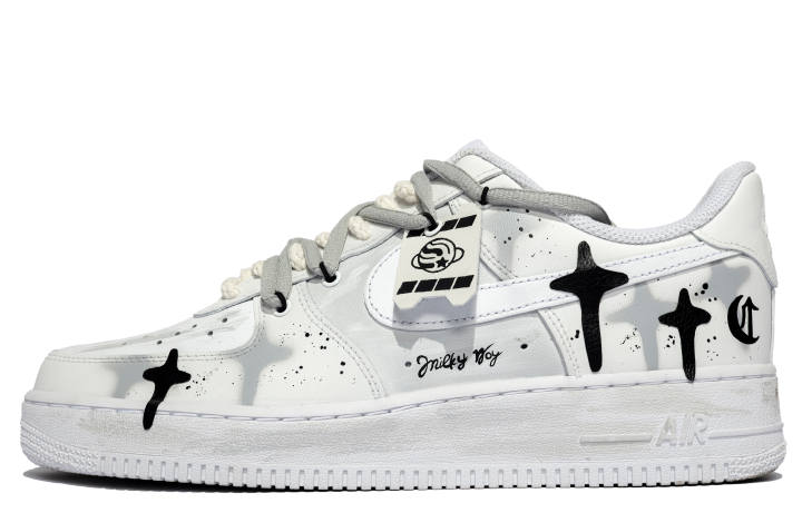 Nike Nike Air Force 1 Leather Balance Low top Skateboard Shoes Women's Black White Gray