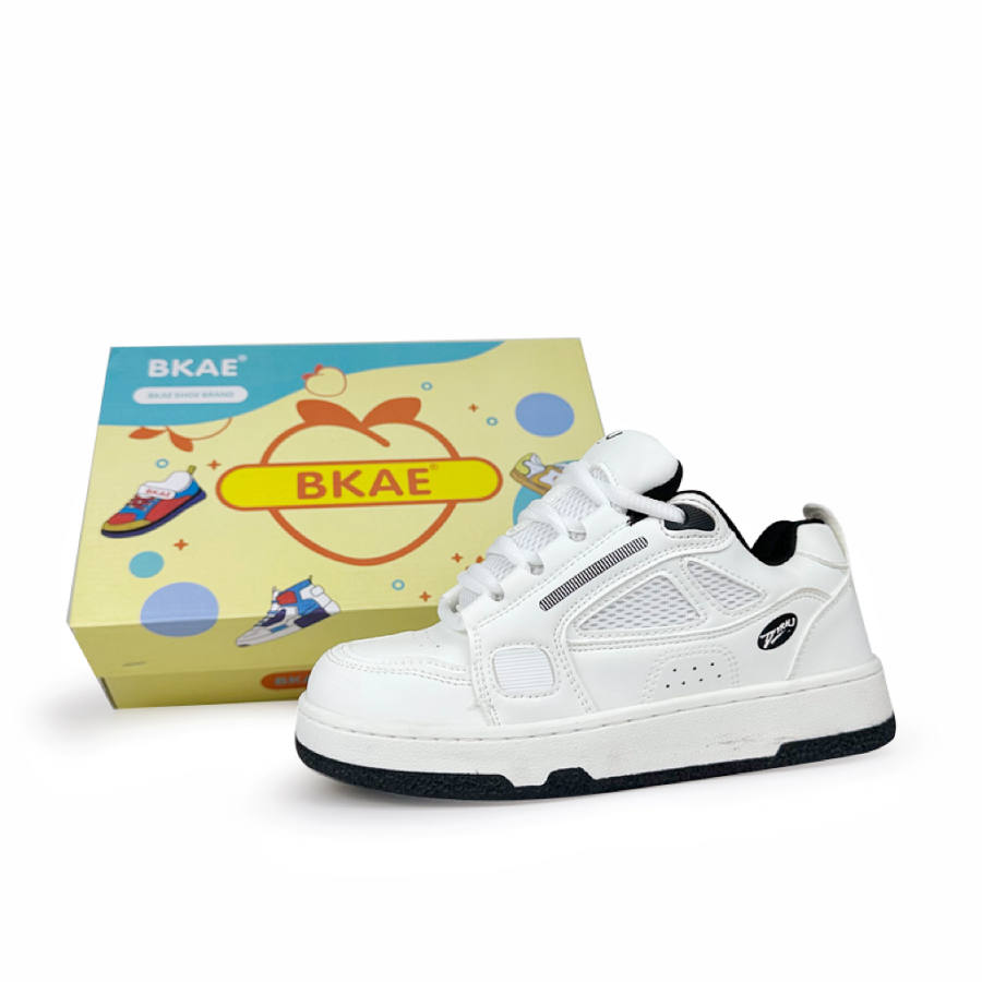 BKAE Synthetic Leather Slip Resistant, Abrasion Resistant, Lightweight Low top Skateboard Shoes Unisex White Black