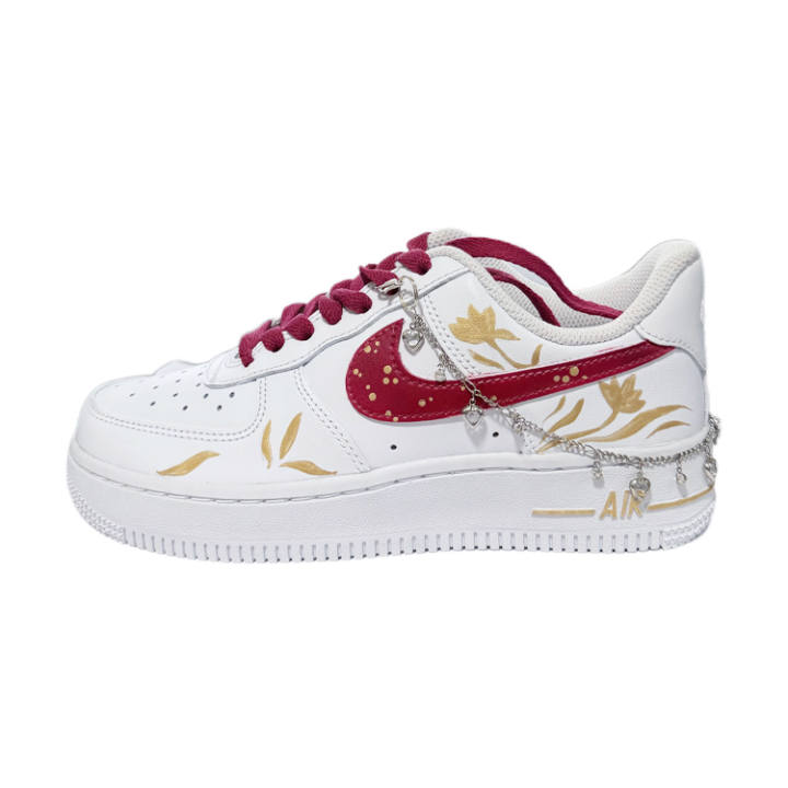 Nike Nike Air Force 1 Sunset Maple Low top Skateboard Shoes Women's Red White Gold