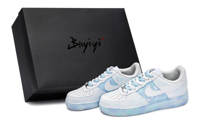 Nike Nike Air Force 1 811 Manufacturing, Fish Bubbles, Special Shoe Box Low top Skateboard Shoes Unisex White Blue Silver