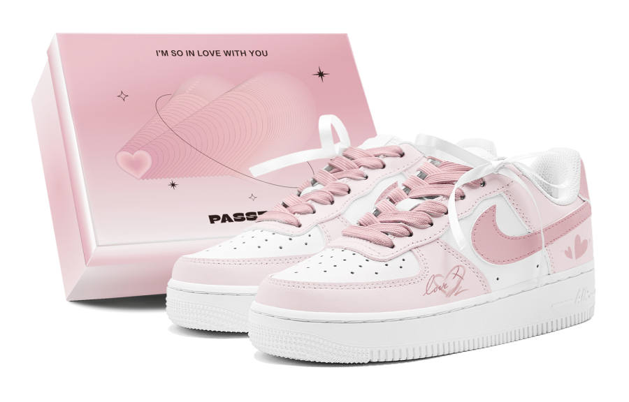 Nike Nike Air Force 1 Air Force 1, Valentine's Day Special, Girl's Style, Pink Lover Slip Resistant Low top Skateboard Shoes