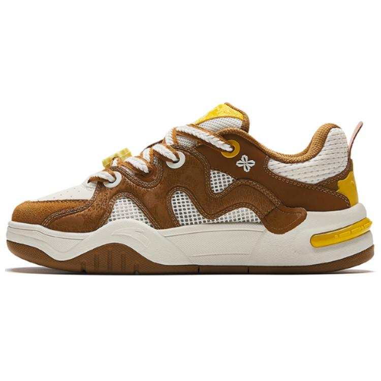 Anta Comfortable Slip Resistant Abrasion Resistant Low top Skateboard Shoes Women's Brown White