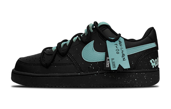 Nike Nike Court Vision Low Cushioning Low top Skateboard Shoes Unisex Black Cyan