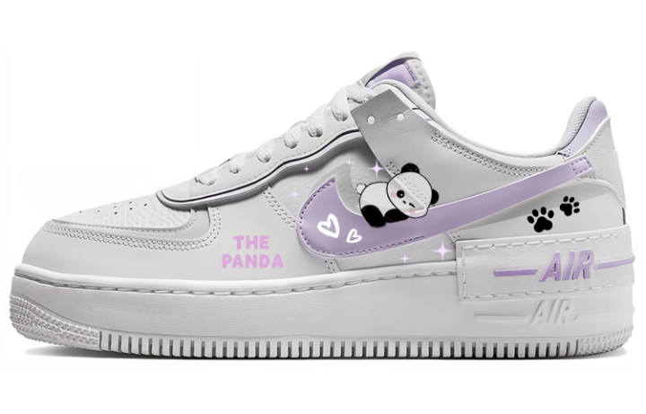 Nike Nike Air Force 1 Panda Paw, Stars Panda Slip Resistant Abrasion Resistant Low top Skateboard Shoes Women's White Purple