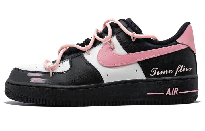 Nike Nike Air Force 1 Pink Ink Time Abrasion Resistant Low top Skateboard Shoes Unisex Black