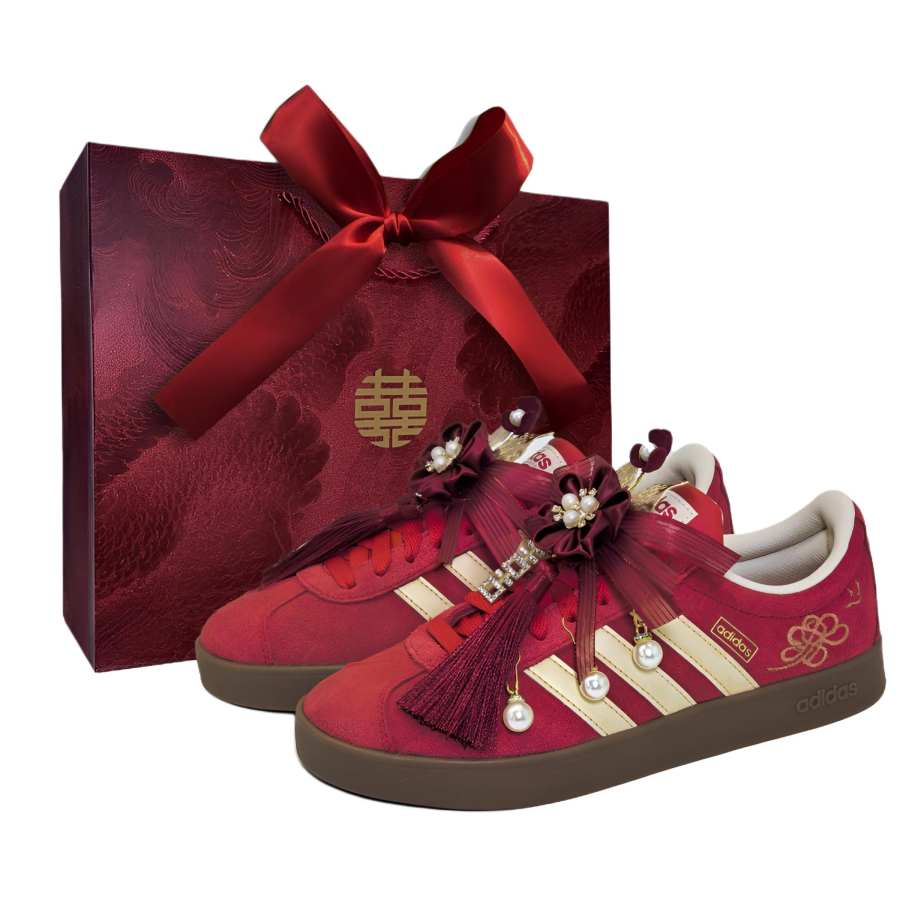Adidas Adidas Vl Court Classic Love Forever Abrasion Resistant Low top Skateboard Shoes Unisex Red Gold