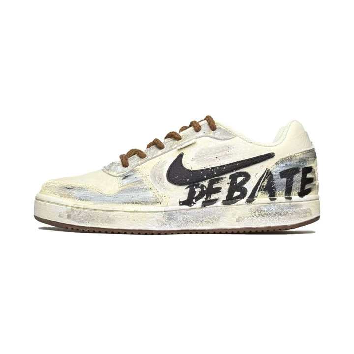 Nike Nike EBERNON Ink, City Desert PU Leather Coverage Abrasion Resistant Low top Skateboard Shoes Unisex Beige Yellow