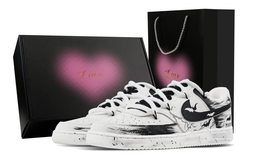 Nike Nike Court Vision 1 Demon Bat, Heart Box Abrasion Resistant Low top Skateboard Shoes Men's Black White