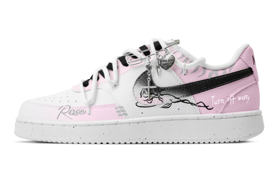 Nike Nike Court Vision 1 Synthetic Leather Slip Resistant Abrasion Resistant Low top Skateboard Shoes Men's Pink White
