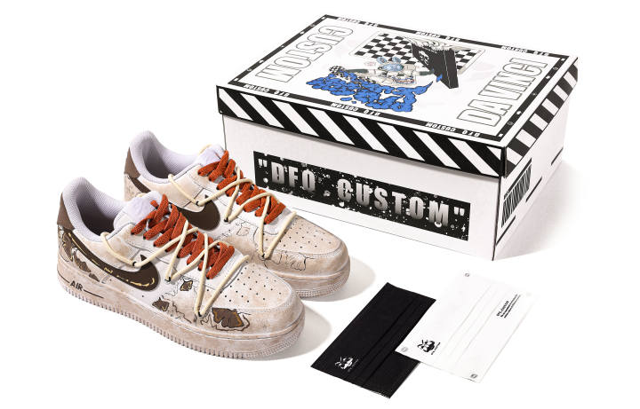 Nike Nike Air Force 1 Skateboard Shoes Men's White Brown Special Shoe Box