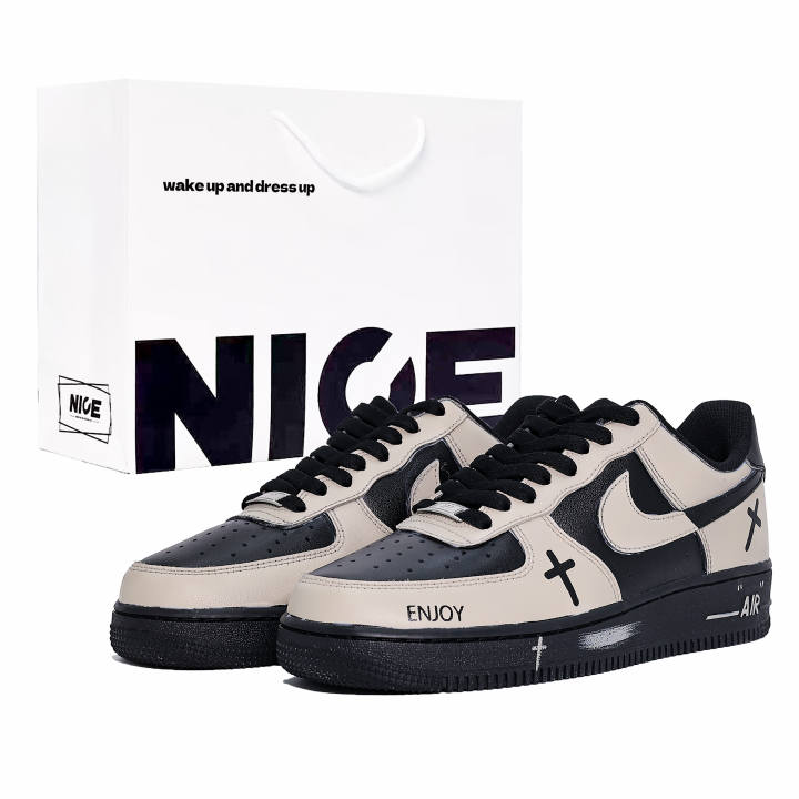 Nike Nike Air Force 1 Cushioning, Wear Resistant Low top Skateboard Shoes Unisex Beige Black