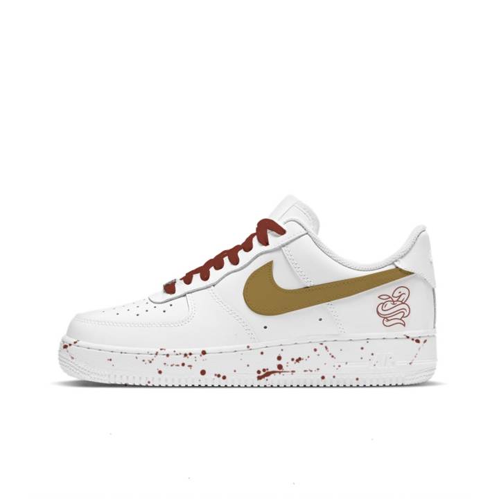 Nike Nike Air Force 1 Abrasion Resistant Abrasion Resistant Low top Skateboard Shoes Unisex White Red Gold