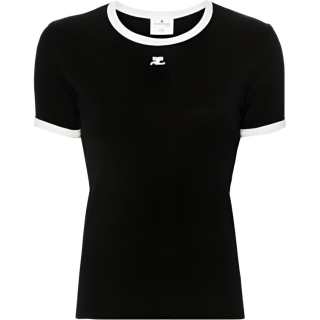 Courreges logo-patch contrasting-trim T-shirt