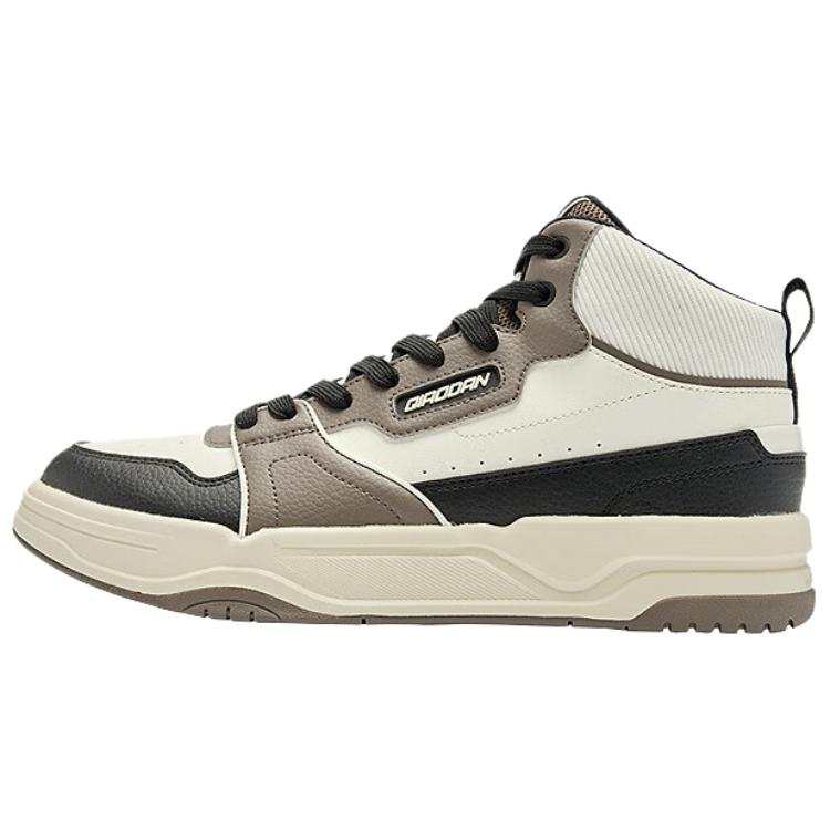 QIAODAN Slip Resistant, Abrasion Resistant, Breathable High top Skateboard Shoes Men's White Black Brown