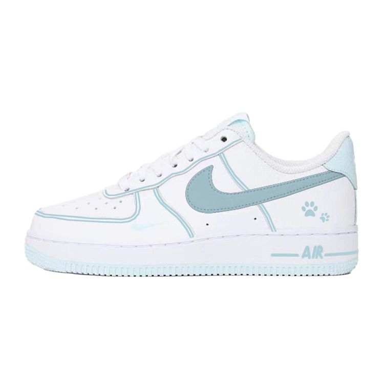 Nike Nike Air Force 1 Slip Resistant Abrasion Resistant Low top Skateboard Shoes Women's White Blue