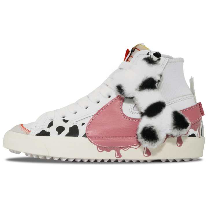 Nike Nike Blazer Wanhu Nong, Dudu Cow Mid top Skateboard Shoes Unisex White Pink