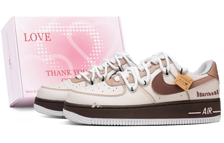 Nike Nike Air Force 1 Heartbeat Box Synthetic Leather Abrasion Resistant Low top Skateboard Shoes Unisex Beige Brown
