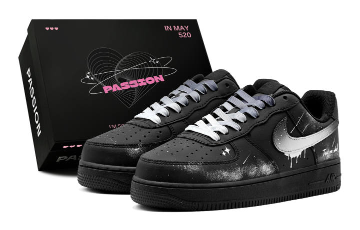Nike Nike Air Force 1 Black Warrior, Valentine's Day Special, Starry Dream, Romantic, Fashionable Individual, Versatile